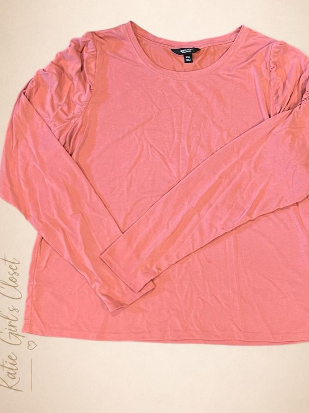 Simply Vera Vera Wang Pink Puff Sleeve Top 2X Rose Long Sleeve Blouse